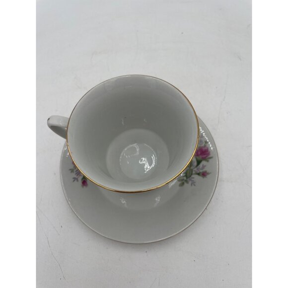Vintage Floral China Tea Cup & Saucer Set With Pink Roses & Gold Trim - Picture 2 of 5